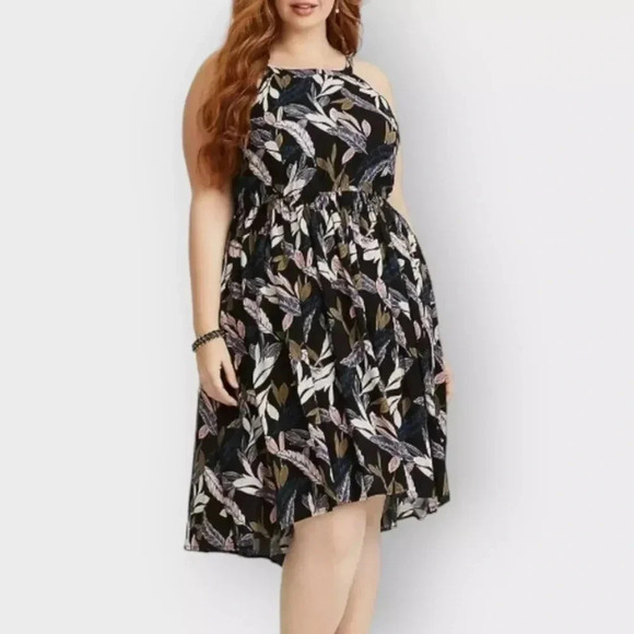 torrid Dresses & Skirts - Torrid Black Palm Leaf High Neck Dress Tropical Days Sleeveless Keyhole Size 1